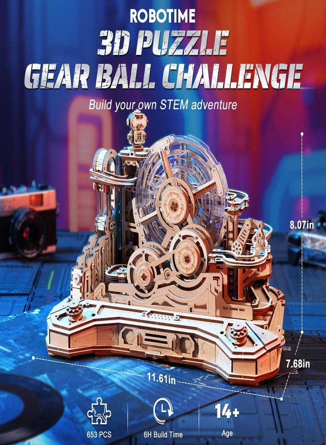 ROBOTIME 3D Wooden Puzzles Marble Run Set - 3D Puzzles for Adults-Mechanical Model Kit for Adults - Model Building Kits - Space/STEM/Engineering Gift - Image 2